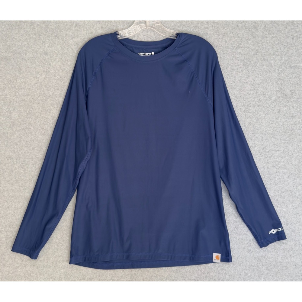 NEW! Carhartt Force Modern Fit T-Shirt Blue Long Sleeve Workwear Nylon Spandex